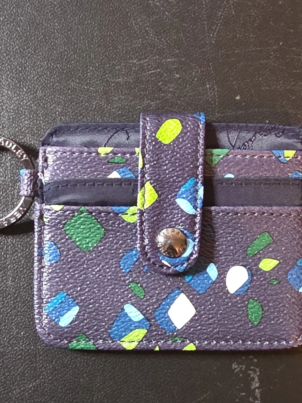 Vera Bradley Purple Multi-Color Patterned ID Card Holder Keychain
